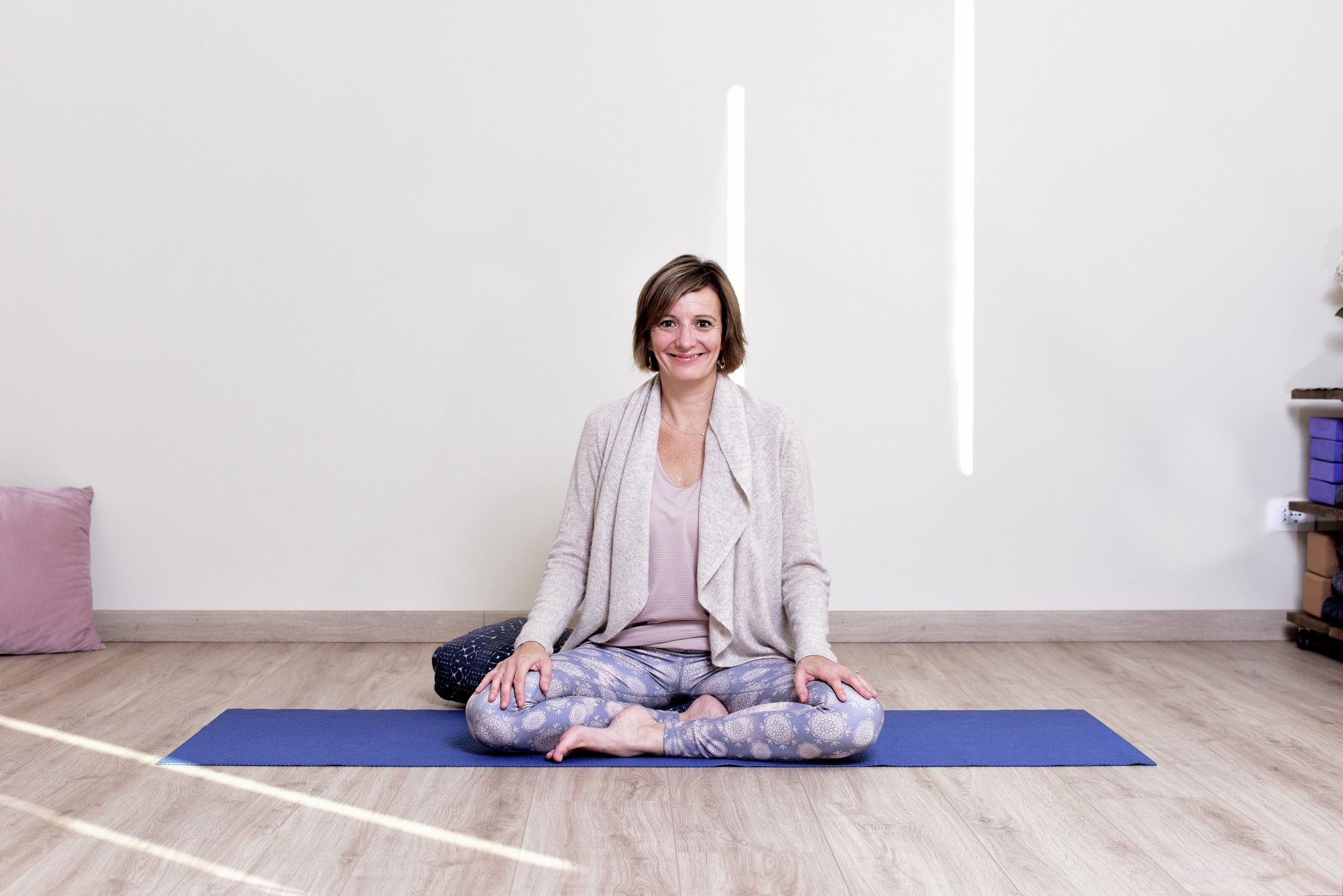 Audrey Favreau in her Restorative Yoga teaching studio